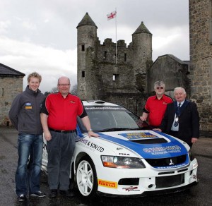 Left to Right: Alistair Fisher,Lewis Boyd (Clerk of the Course) Alan Elliott (Ulster Rally) and Enniskillen Council Vice Chairman, Councillor Harold Andrews.   Photo by Raymond Humphreys